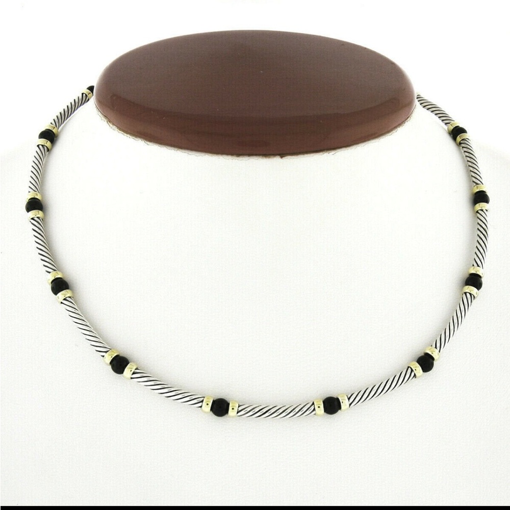 David Yurman Hampton 14K Gold Black Onyx Sterling Silver Chocker Necklace 15.25